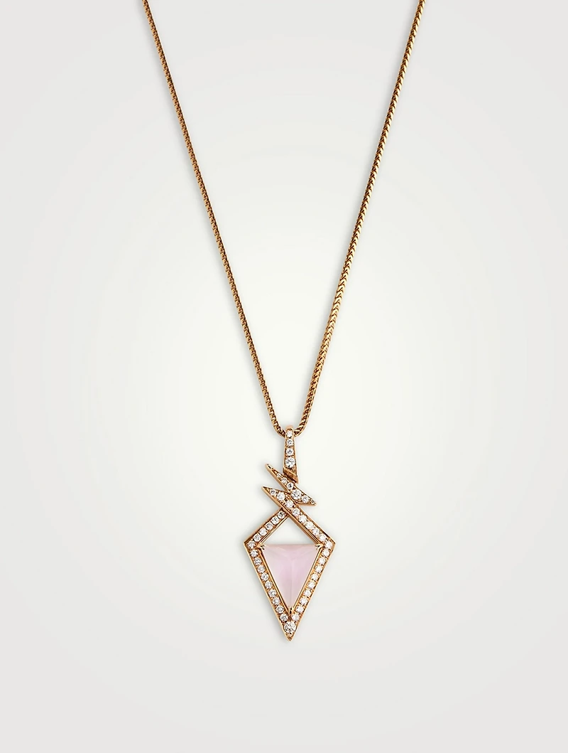 Lady Stardust 18K Rose Gold Necklace With Quartz Pink Opal And Diamonds