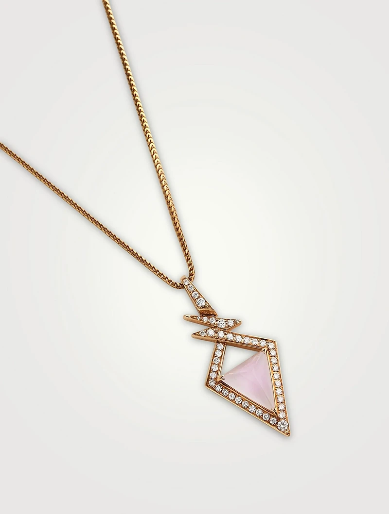 Lady Stardust 18K Rose Gold Necklace With Quartz Pink Opal And Diamonds