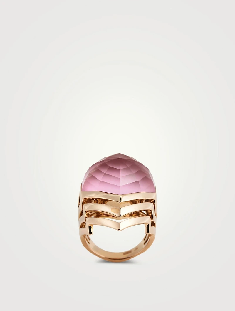 Lady Stardust 18K Rose Gold Resort Ring With Quartz Pink Opal