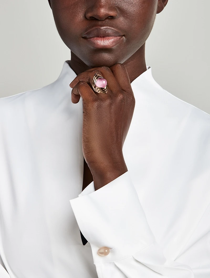 Lady Stardust 18K Rose Gold Resort Ring With Quartz Pink Opal