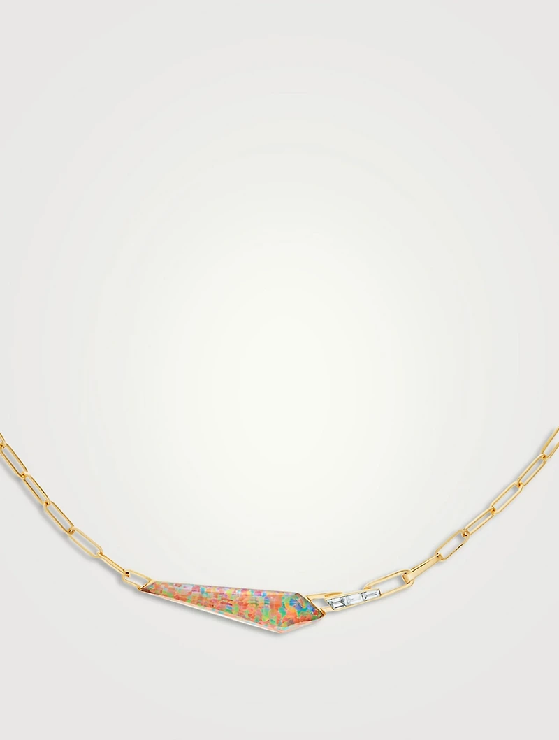 CH2 18K Gold Shard Slimline Linked Choker With Clear Quartz And Diamonds