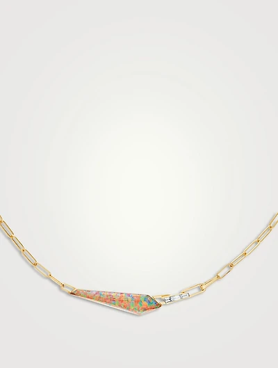 CH2 18K Gold Shard Slimline Linked Choker With Clear Quartz And Diamonds