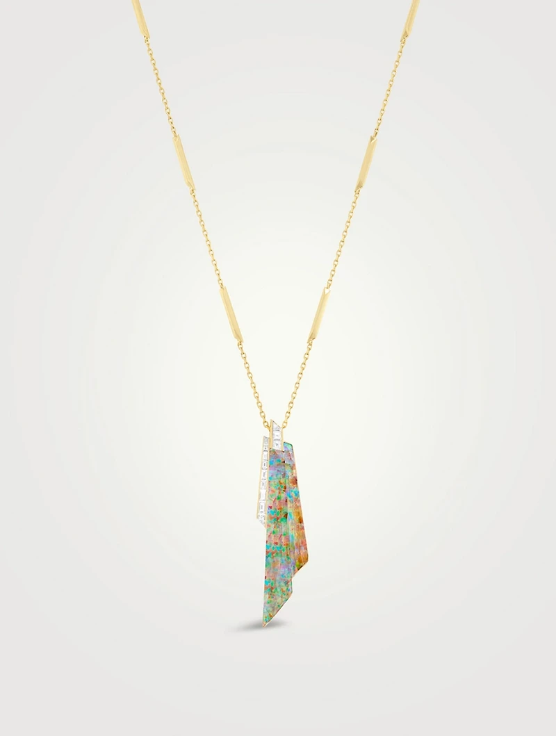 CH2 18K Gold Shard Pendant Necklace With Clear Quartz And Diamonds