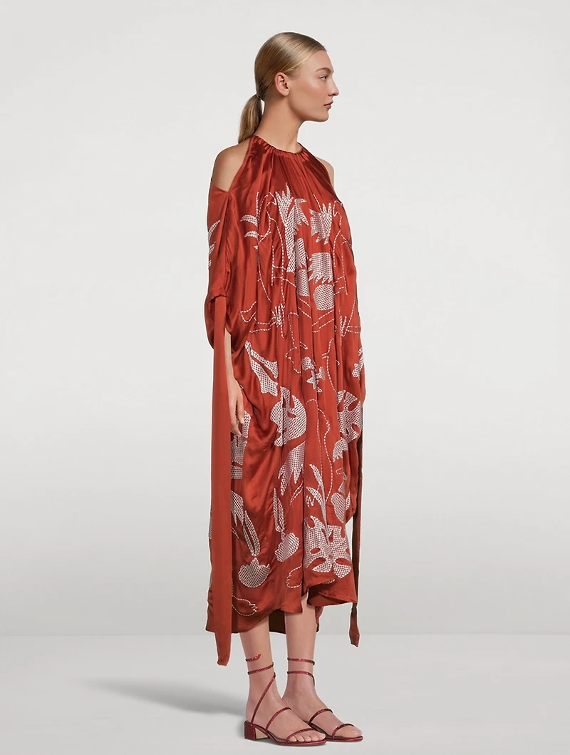 Three Ways Embroidered Kaftan Chili Print