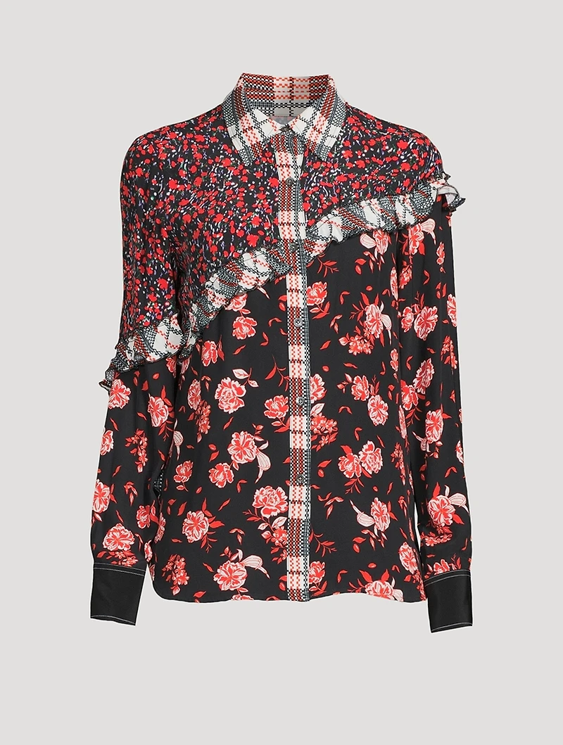 Floral Collage Ruffled Shirt