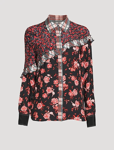 Floral Collage Ruffled Shirt