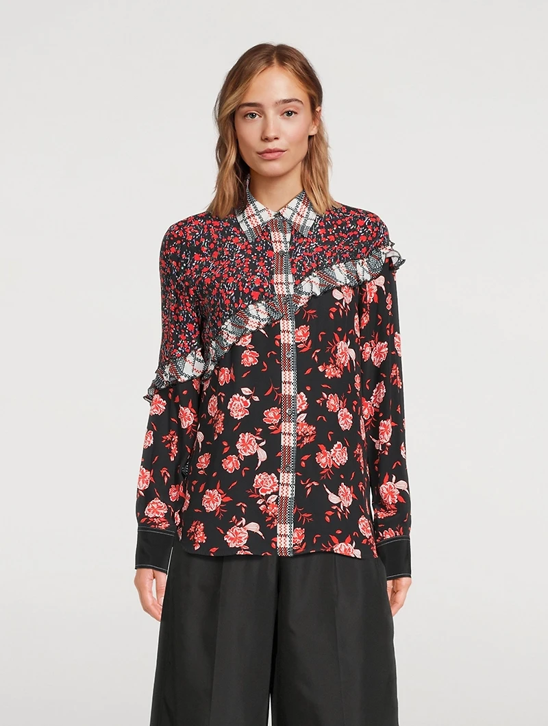 Floral Collage Ruffled Shirt