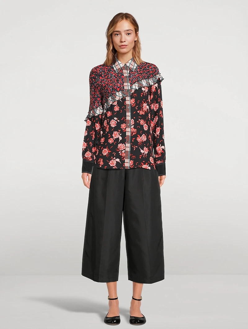 Floral Collage Ruffled Shirt