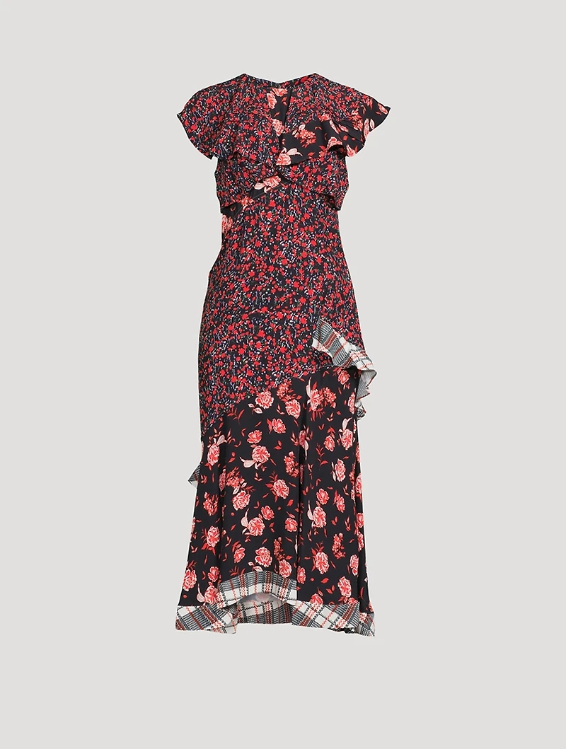 Floral Collage Ruffled Midi Dress
