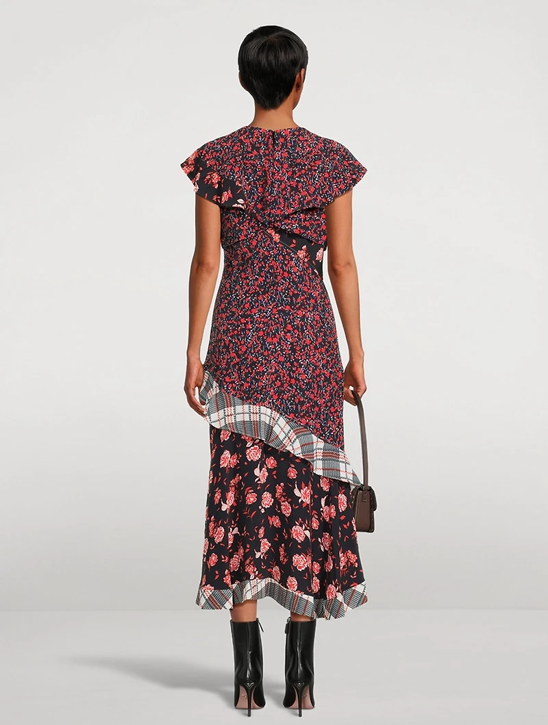 Floral Collage Ruffled Midi Dress