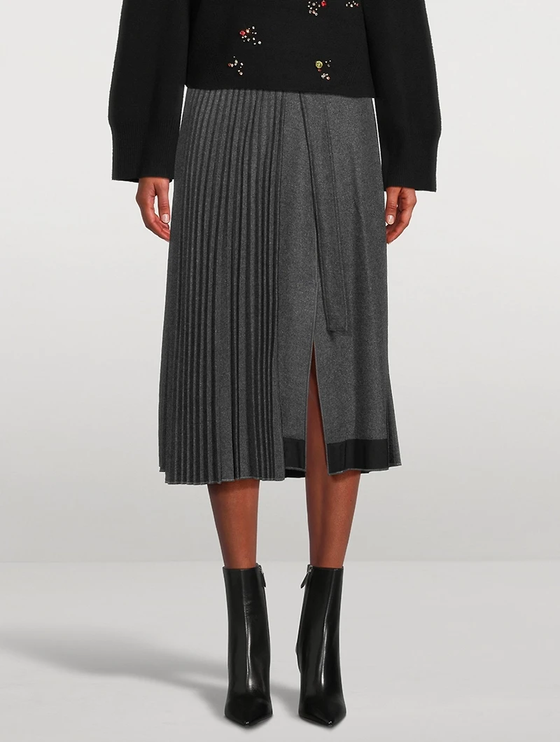 Pleated Flannel Wrap Skirt