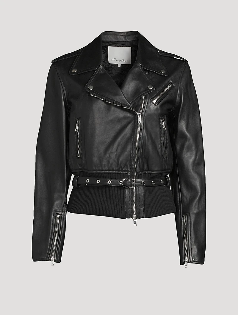 Belted Leather Biker Jacket