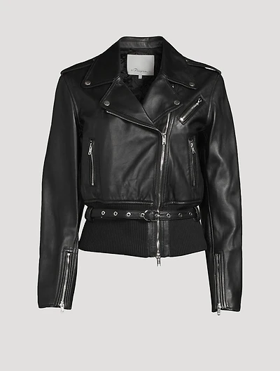 Belted Leather Biker Jacket
