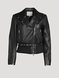 Belted Leather Biker Jacket