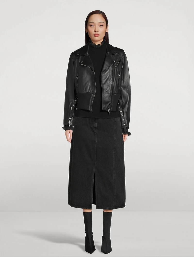 Belted Leather Biker Jacket