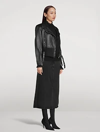 Belted Leather Biker Jacket