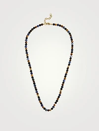 Beaded Necklace With Dumortierite, Brown Tiger Eye, And Gold