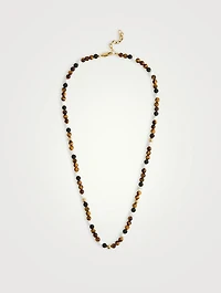 Beaded Necklace With Brown Tiger Eye, Howlite, And Onyx