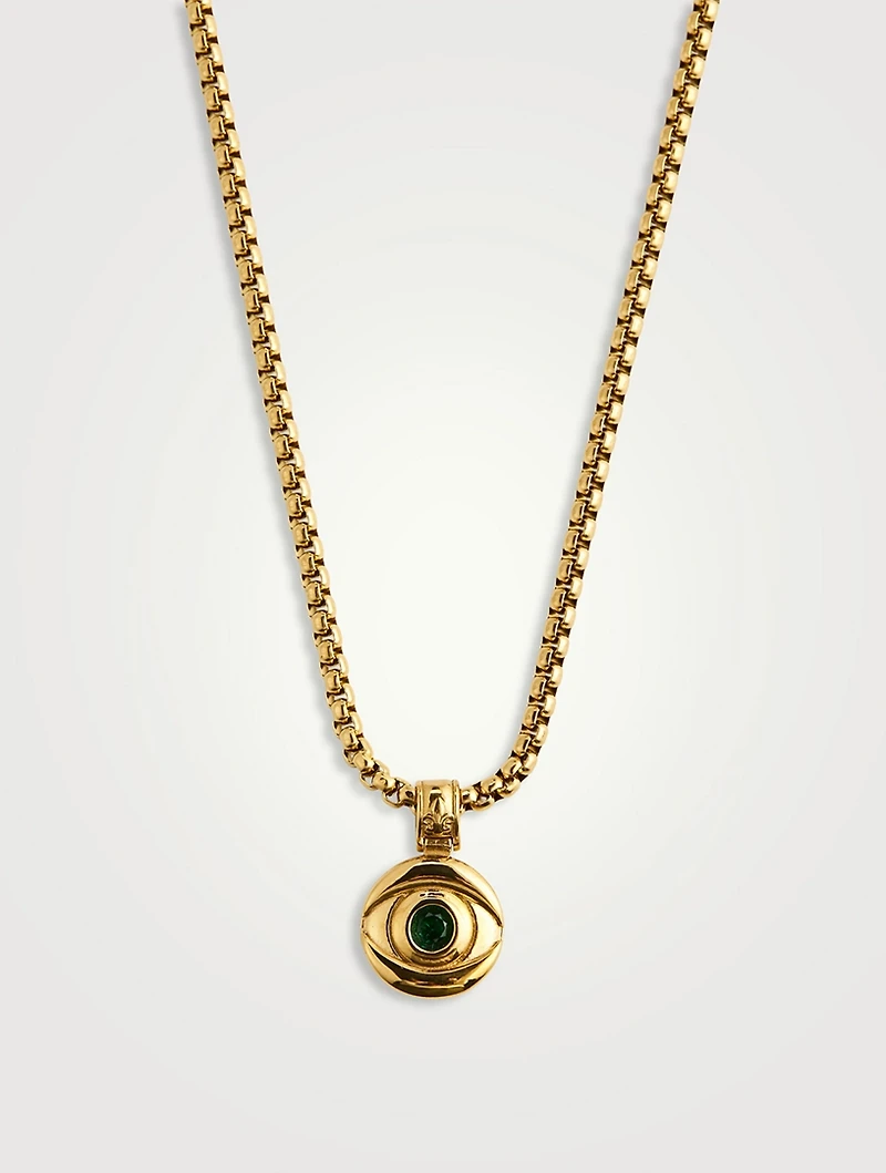 Evil Eye Coin Necklace With Green Stone