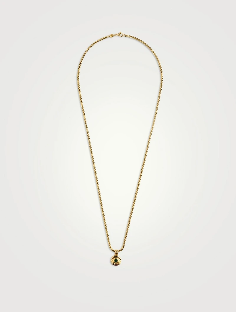 Evil Eye Coin Necklace With Green Stone