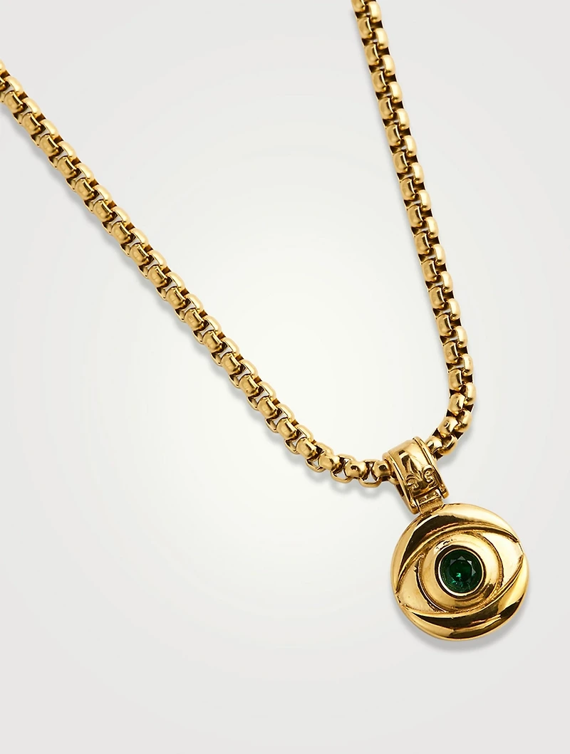 Evil Eye Coin Necklace With Green Stone