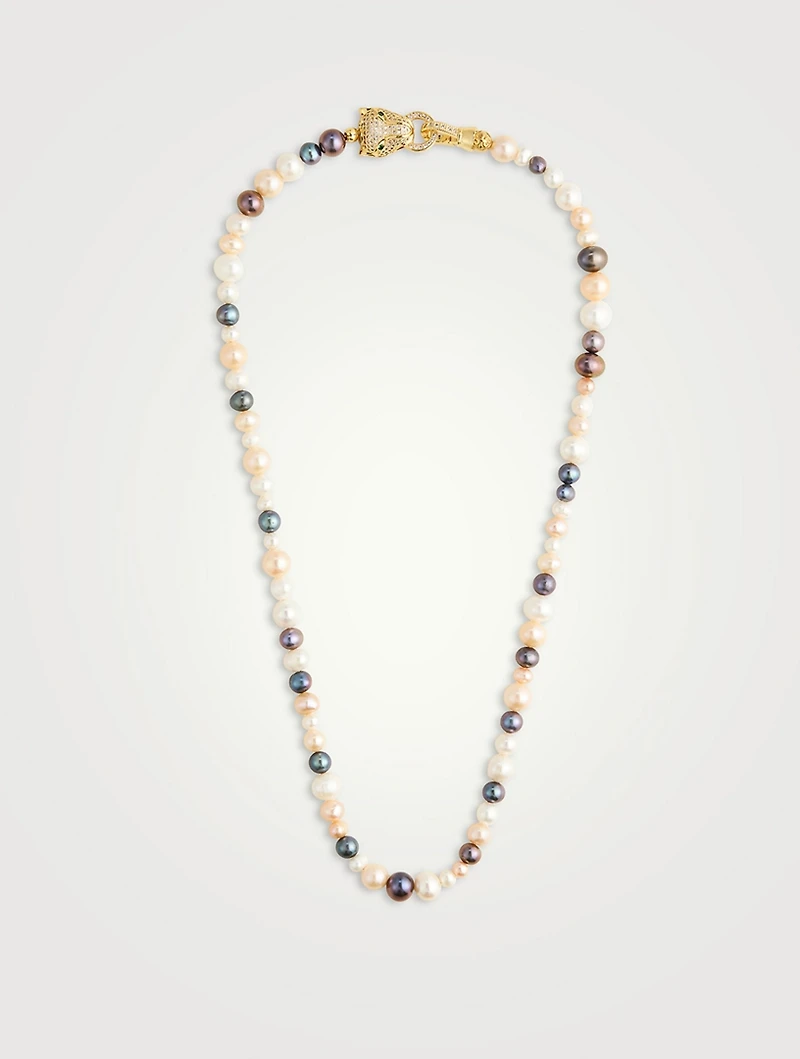 Rainbow Pearl Necklace With Gold Plated Panther Head Lock