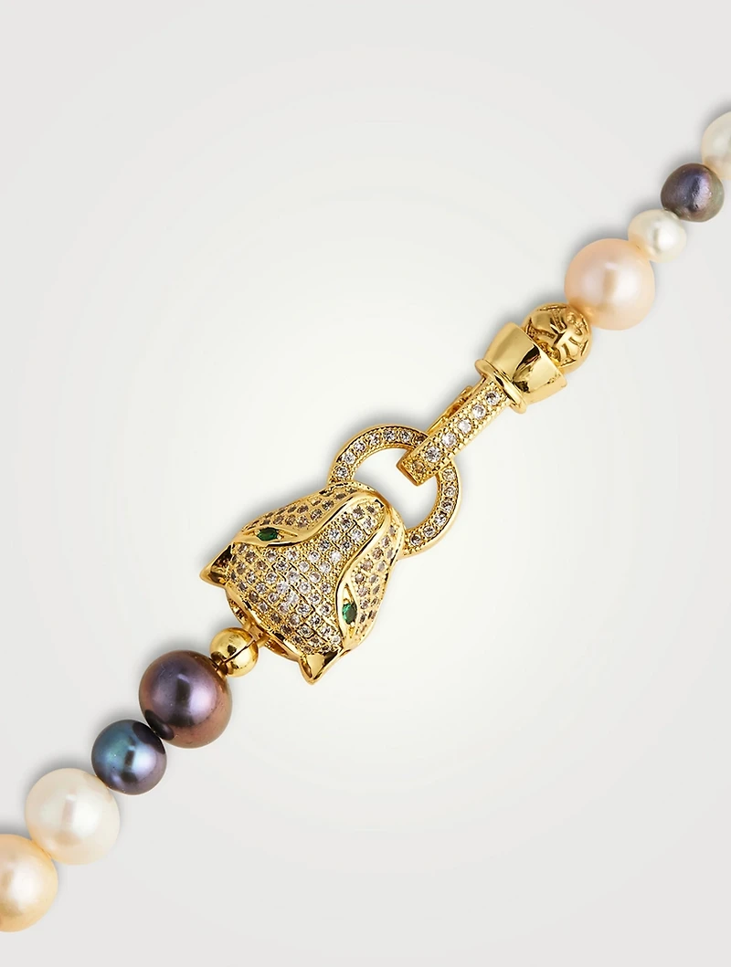 Rainbow Pearl Necklace With Gold Plated Panther Head Lock