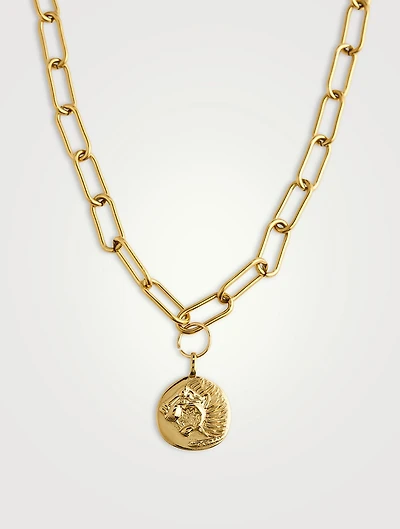 Paperclip Chain Necklace With Lion Coin Pendant