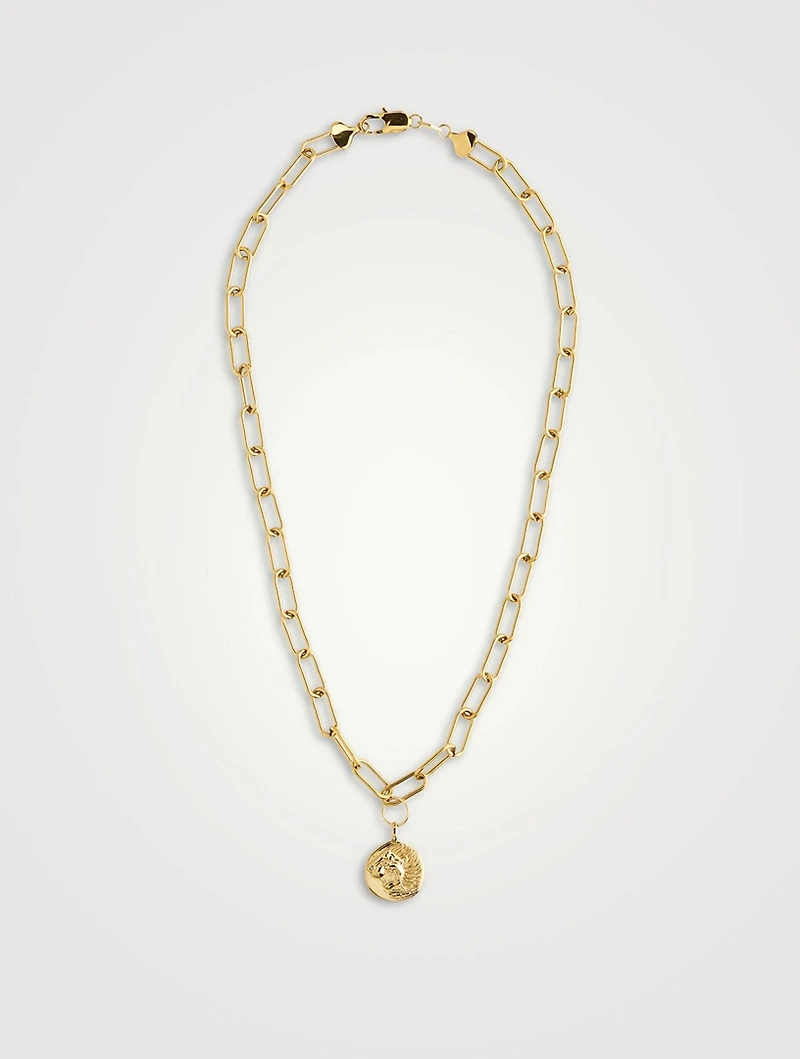 Paperclip Chain Necklace With Lion Coin Pendant