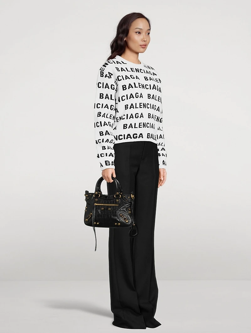 Medium Neo Cagole Croc-Embossed Leather Tote Bag