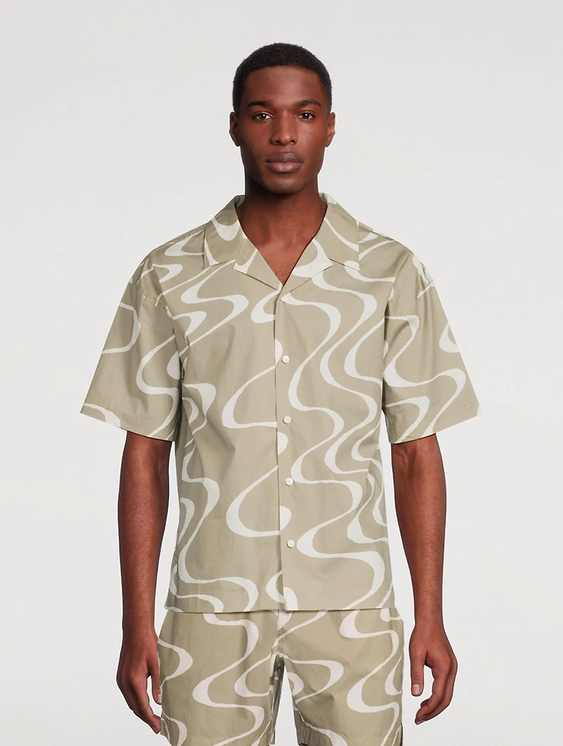 Organic Cotton Short-Sleeve Shirt Wave Print
