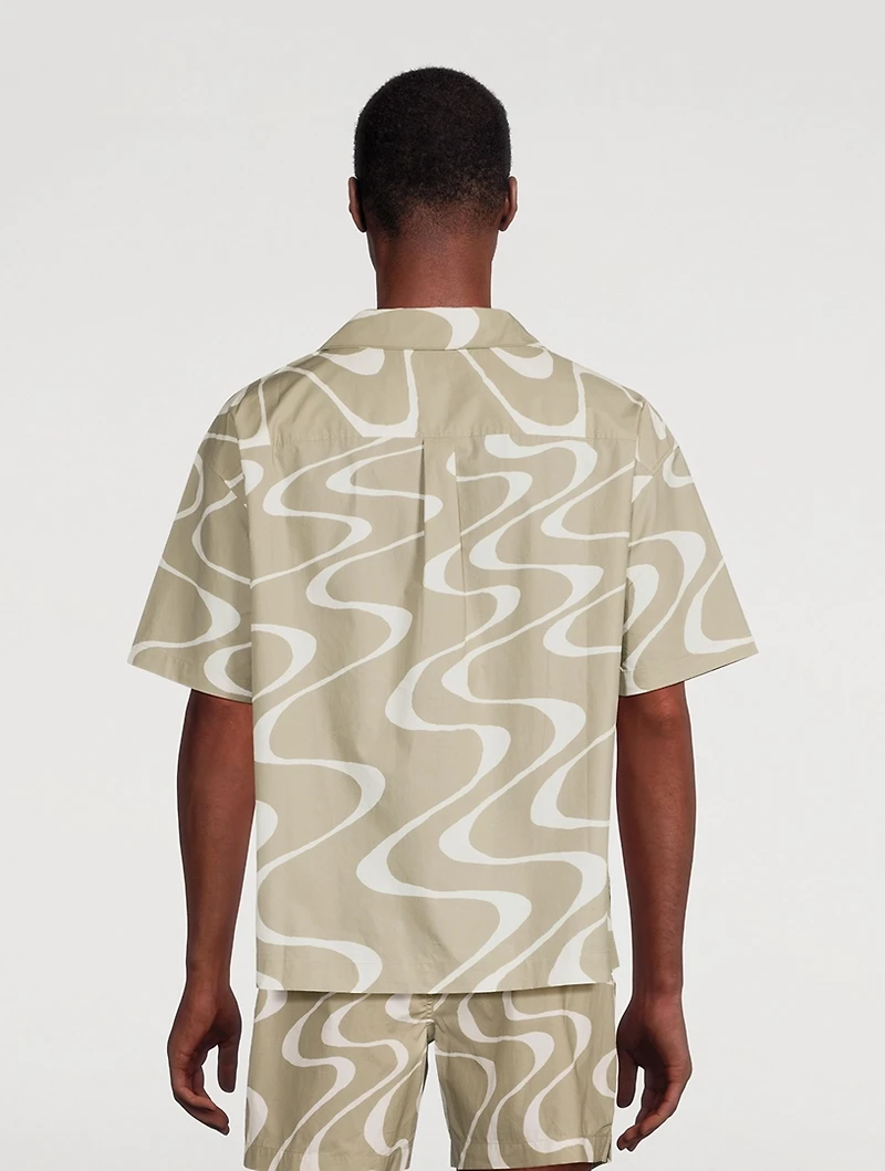 Organic Cotton Short-Sleeve Shirt Wave Print
