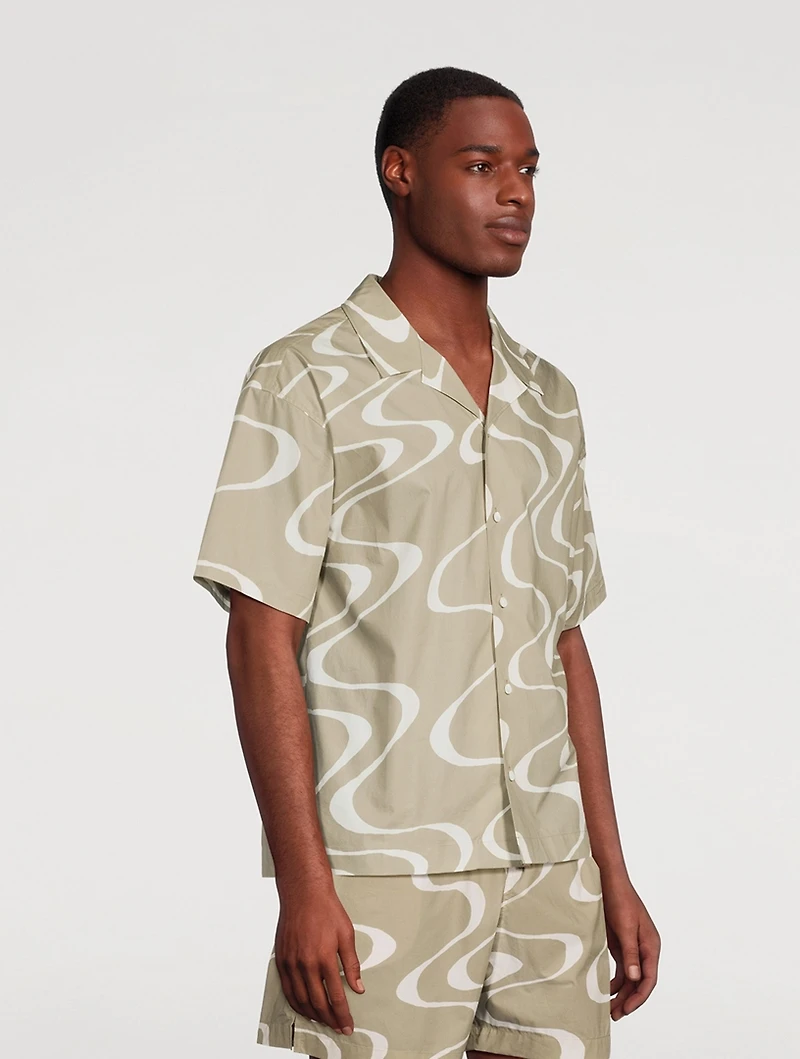 Organic Cotton Short-Sleeve Shirt Wave Print