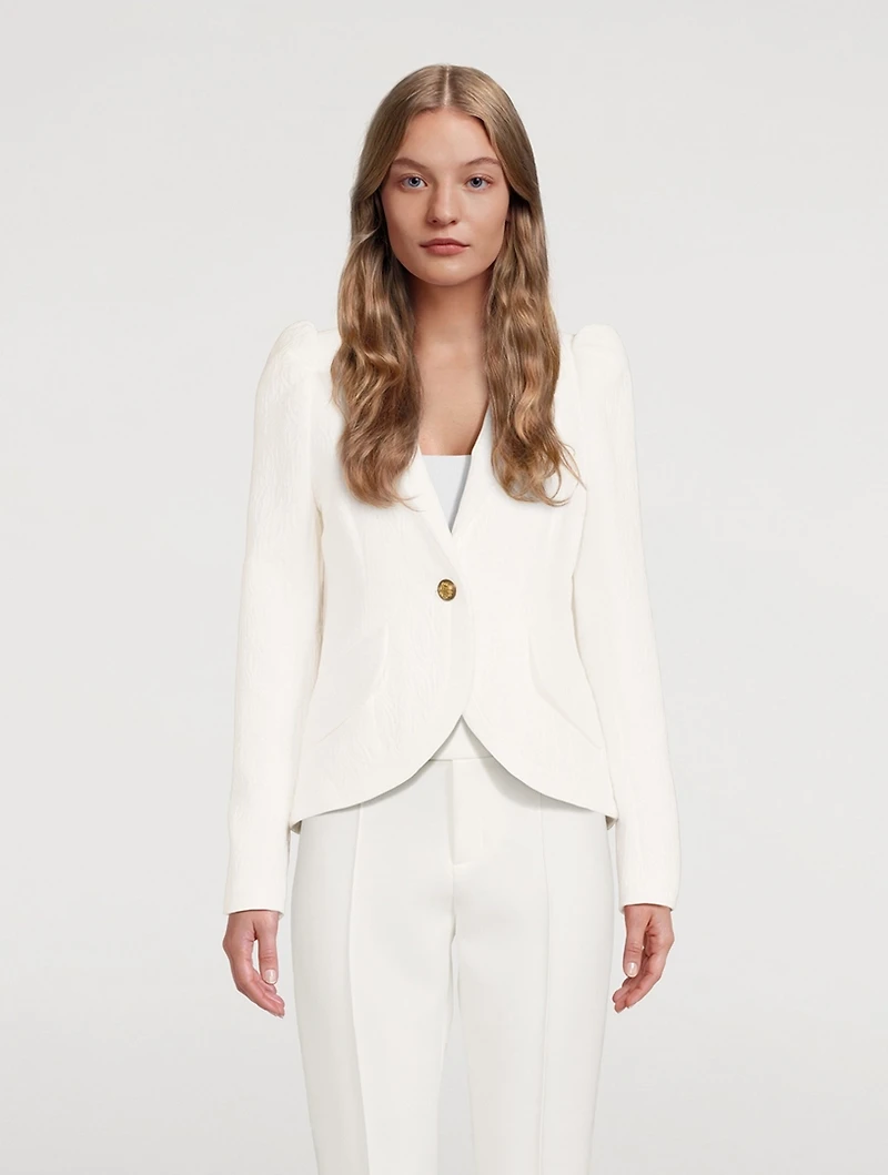 Pouf-Sleeve Jacquard Blazer