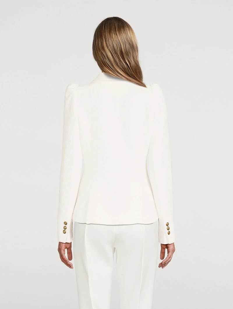 Pouf-Sleeve Jacquard Blazer