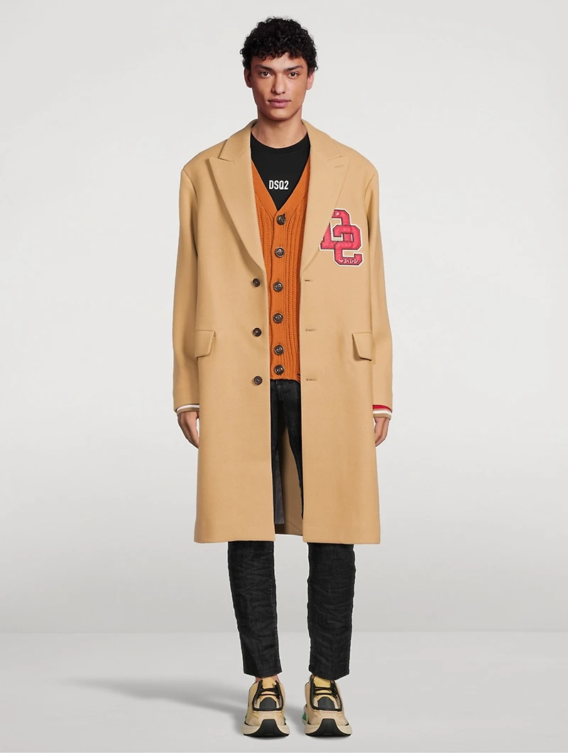 Wool-Blend Varsity Long Coat