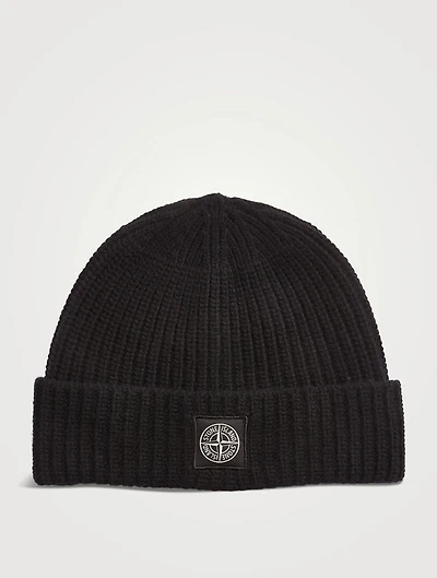Wool Rib Beanie With Compass Patch