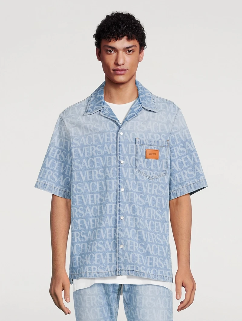 Short-Sleeve Denim Shirt Logo Print