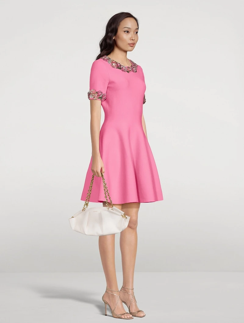 Crystal-Embroidered Hydrangea Mini Dress