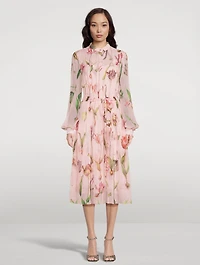 Silk Chiffon Shirt Dress Tulip Mania Print