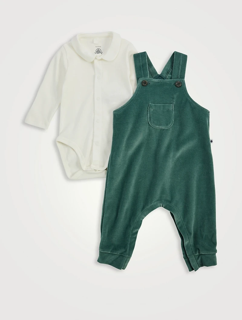 Velour Overalls And Bodysuit Set