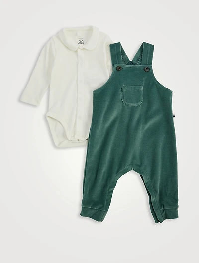 Velour Overalls And Bodysuit Set