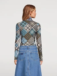 Mesh Turtleneck Check Print