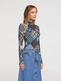Mesh Turtleneck Check Print