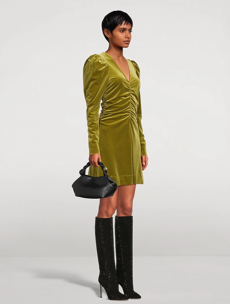 Ruched Velvet Jersey Mini Dress