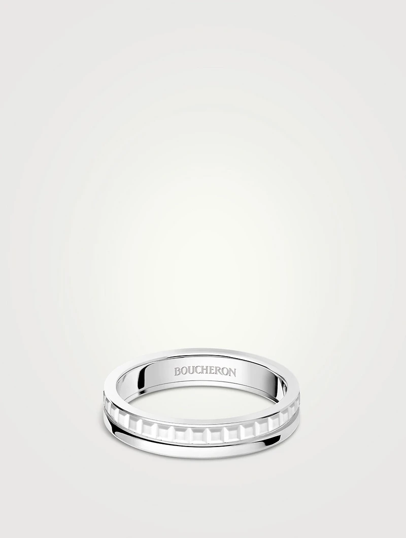 Small Quatre Double 18K White Gold Wedding Band With Hyceram