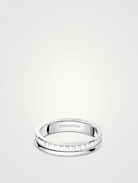 Small Quatre Double 18K White Gold Wedding Band With Hyceram