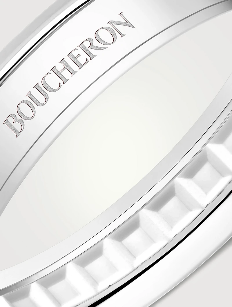 Small Quatre Double 18K White Gold Wedding Band With Hyceram