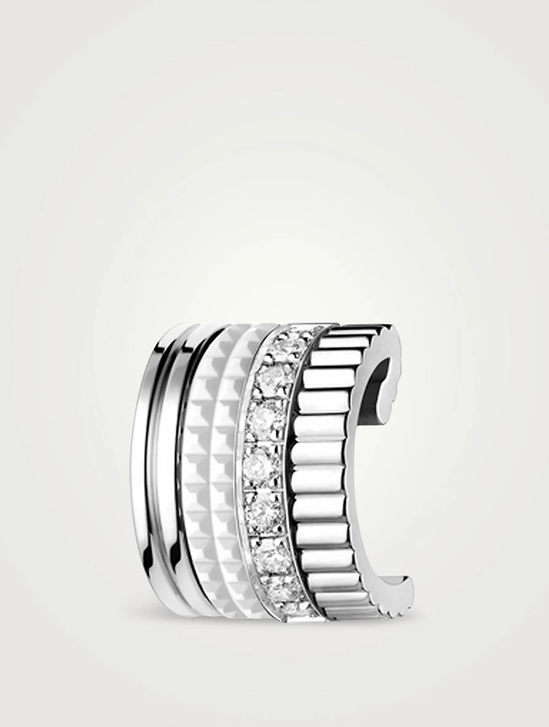 S Quatre 18K White Gold Single Clip Earring Double White Edition With Hyceram And Diamonds