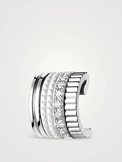 S Quatre 18K White Gold Single Clip Earring Double White Edition With Hyceram And Diamonds